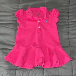 Ralph Lauren Polo Pink Ruffled Dress With Blue embroidered logo 3 months